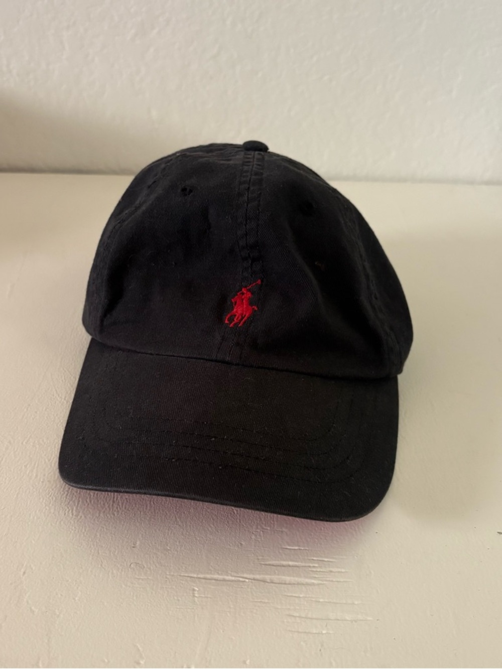 Polo by Ralph Lauren Black Cap with Blue Label and Red Pony Detail